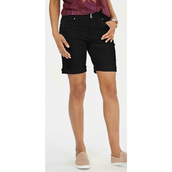 Style & Co Denim Shorts Deep Black 10 Cuffed Hem Mid Rise Button Fly Regular Fit - Picture 2 of 8